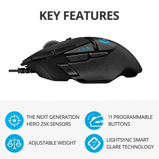 Logitech G502 HERO: ماوس ألعاب سلكي عالي الأداء - سيطر على ساحة المعركة! Logitech G502 HERO: ماوس ألعاب سلكي عالي الأداء - سيطر على ساحة المعركة!